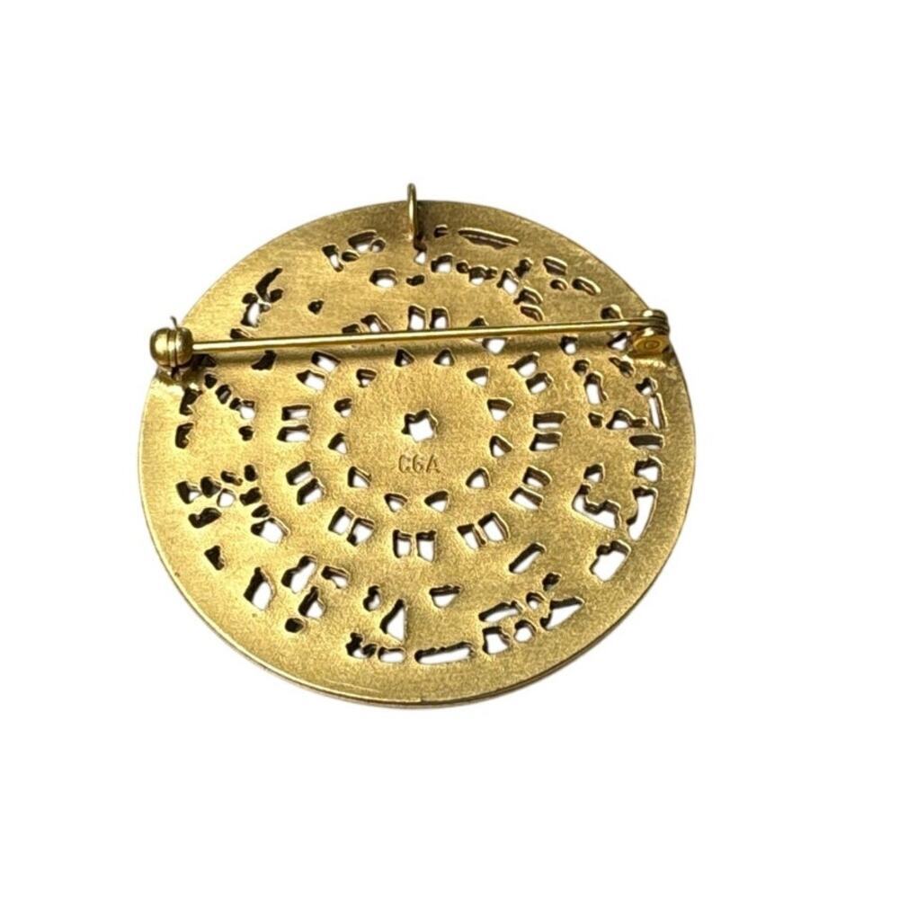 Vintage 2" Gold Plated Brass Zodiac Astrology Brooch 1960s CGA Pendant Festival - Picture 3 of 4